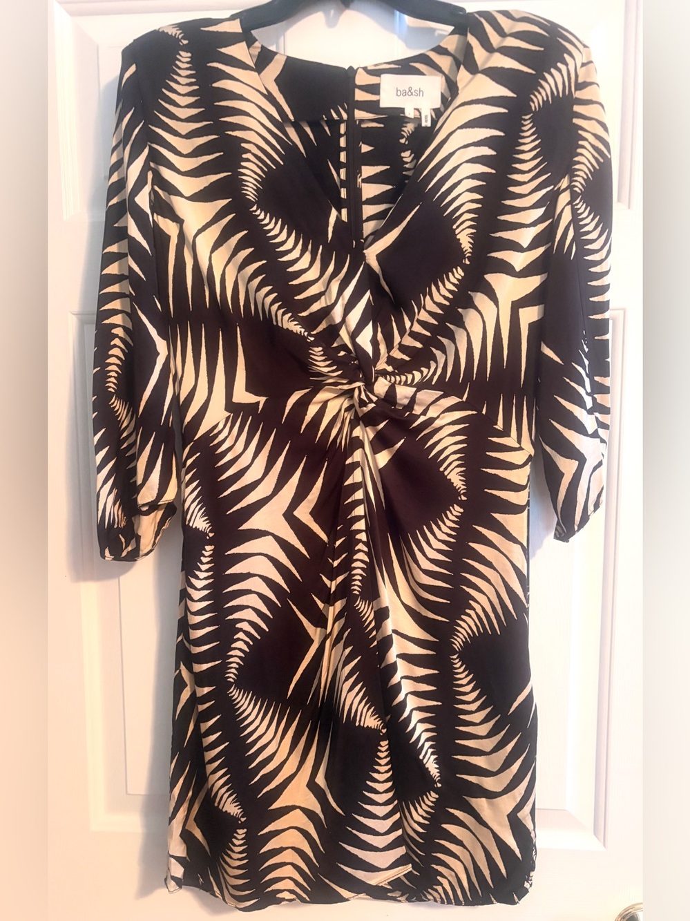 ba&sh Black and Cream Patterned Dress